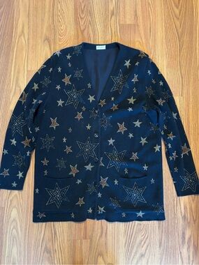 Saint Laurent Paris Star Lurex Cardigan in Black Gold Colors